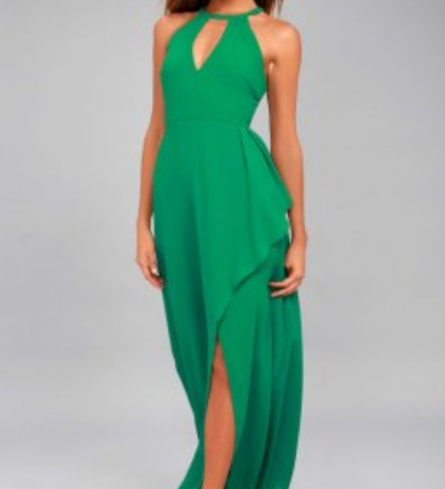 NWT Lulu's Green Maxi Keyhole Chiffon Dress XS
